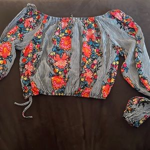 floral long sleeve off the shoulder crop top